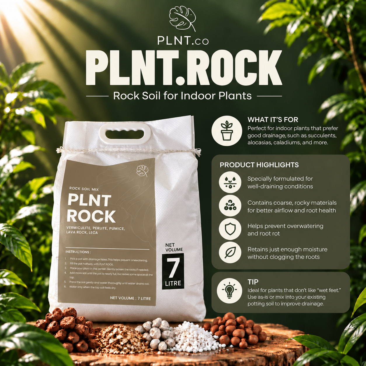 PLNT.Rock 7L by PLNT.co/ Rock Soil (Non-Soil Potting Mix for Indoor Plant)